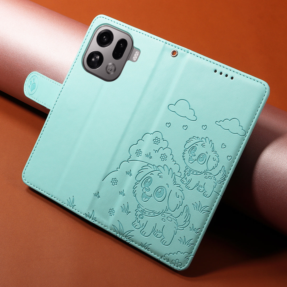 For Oppo Find X9 Pro 5G Case RFID Blocking Imprinted Dog Pattern PU Leather Phone Cover with Wrist Strap