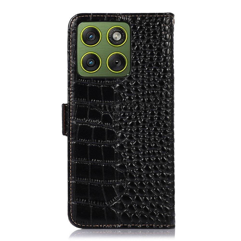 Til Motorola Edge 70 5G Cover RFID-blokerende pung Krokodilletekstur Ægte koskindstelefoncover