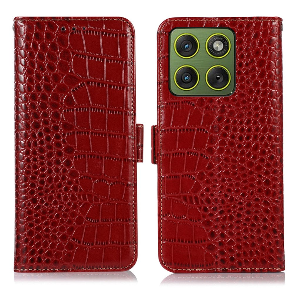 Til Motorola Edge 70 5G Cover RFID-blokerende pung Krokodilletekstur Ægte koskindstelefoncover