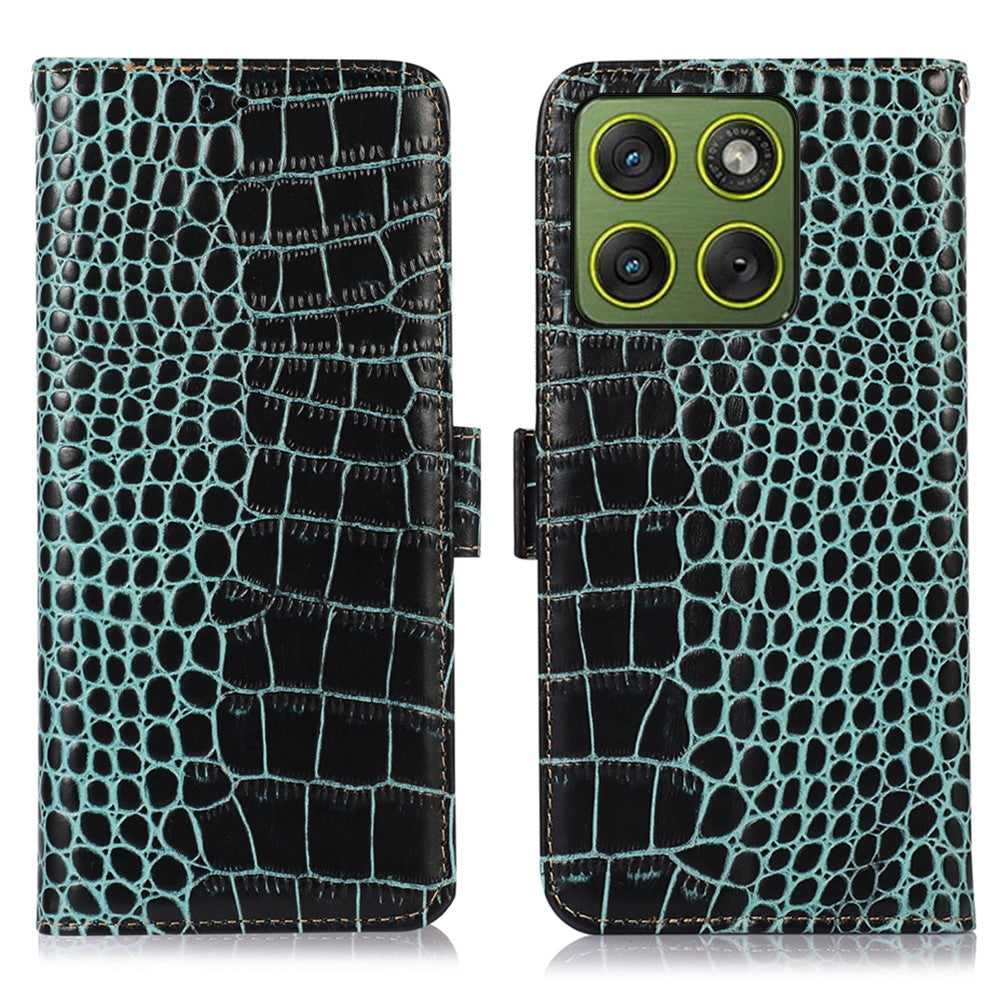 Til Motorola Edge 70 5G Cover RFID-blokerende pung Krokodilletekstur Ægte koskindstelefoncover