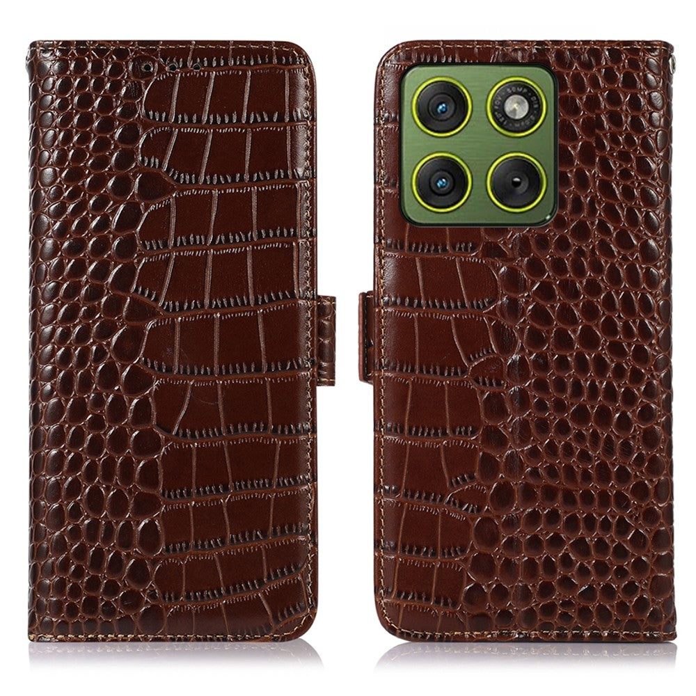 Til Motorola Edge 70 5G Cover RFID-blokerende pung Krokodilletekstur Ægte koskindstelefoncover