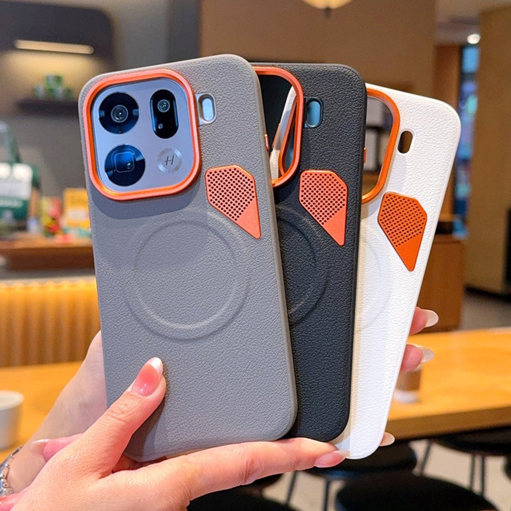 For Oppo Find X9 Pro 5G Magnetic Case Leather Coated PC + TPU Phone Cover with Heat Dissipation Sheet