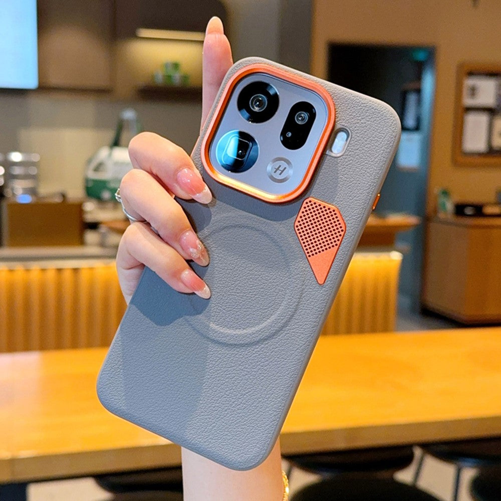For Oppo Find X9 Pro 5G Magnetic Case Leather Coated PC + TPU Phone Cover with Heat Dissipation Sheet