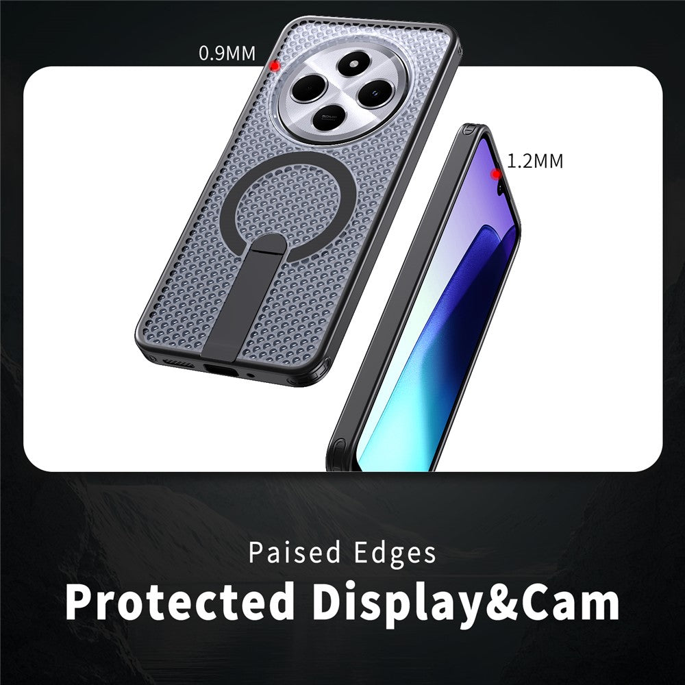 Magnetic Case For Xiaomi Redmi 17C 4G / 14C 4G  /  14C 5G  /  14R 5G  /  Poco C75 4G  /  5G Kickstand Grid Texture TPU PC Phone Back Cover