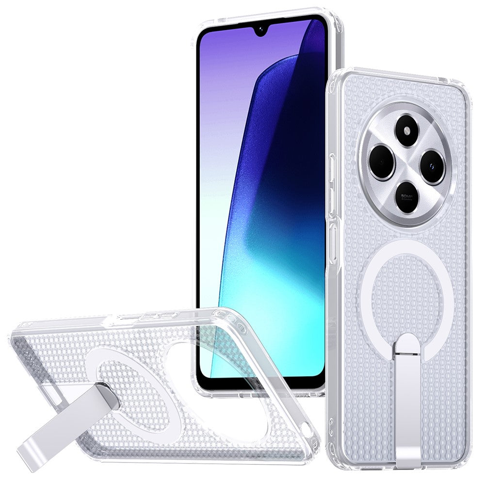 Magnetisk etui til Xiaomi Redmi 17C 4G / 14C 4G / 14C 5G / 14R 5G / Poco C75 4G / 5G, TPU- og PC-bagside med gitterstruktur og støtteben