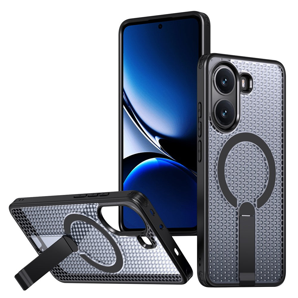 For Xiaomi Poco X7 Pro 5G Magnetic Case Kickstand Grid Texture TPU PC Phone Back Cover