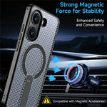For Xiaomi Poco X7 Pro 5G Magnetic Case Kickstand Grid Texture TPU PC Phone Back Cover