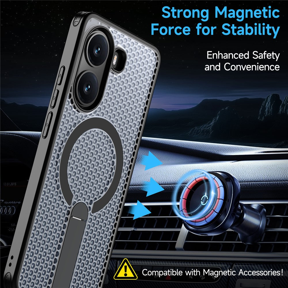 For Xiaomi Poco X7 Pro 5G Magnetic Case Kickstand Grid Texture TPU PC Phone Back Cover