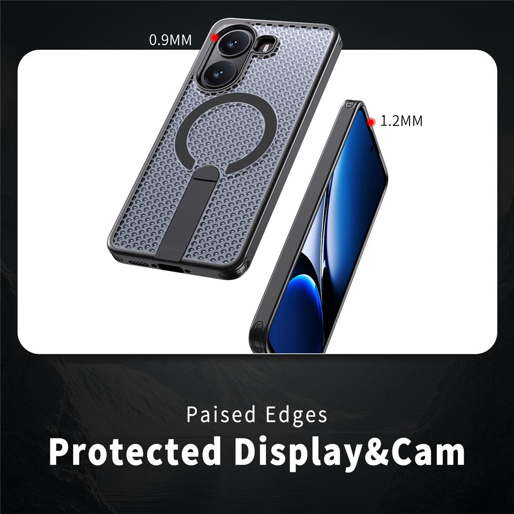 For Xiaomi Poco X7 Pro 5G Magnetic Case Kickstand Grid Texture TPU PC Phone Back Cover