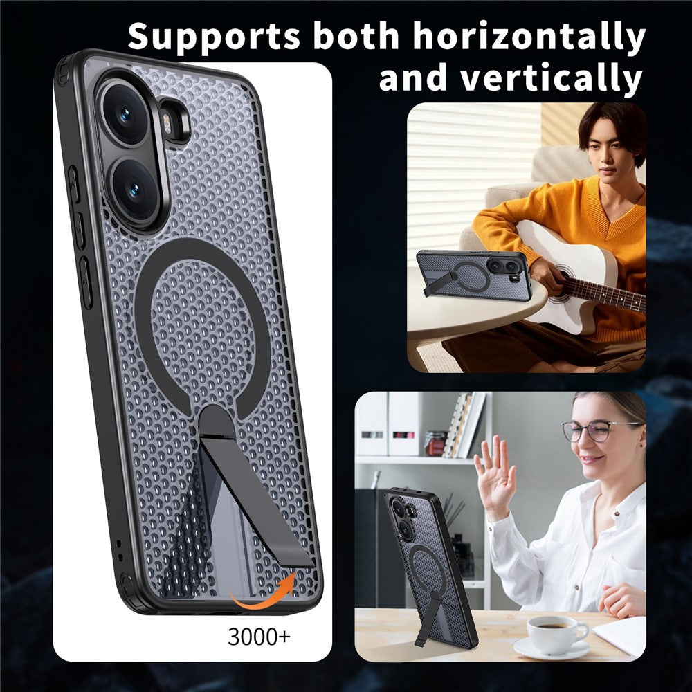 For Xiaomi Poco X7 Pro 5G Magnetic Case Kickstand Grid Texture TPU PC Phone Back Cover