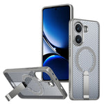 For Xiaomi Poco X7 Pro 5G Magnetic Case Kickstand Grid Texture TPU PC Phone Back Cover