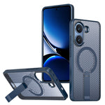 For Xiaomi Poco X7 Pro 5G Magnetic Case Kickstand Grid Texture TPU PC Phone Back Cover