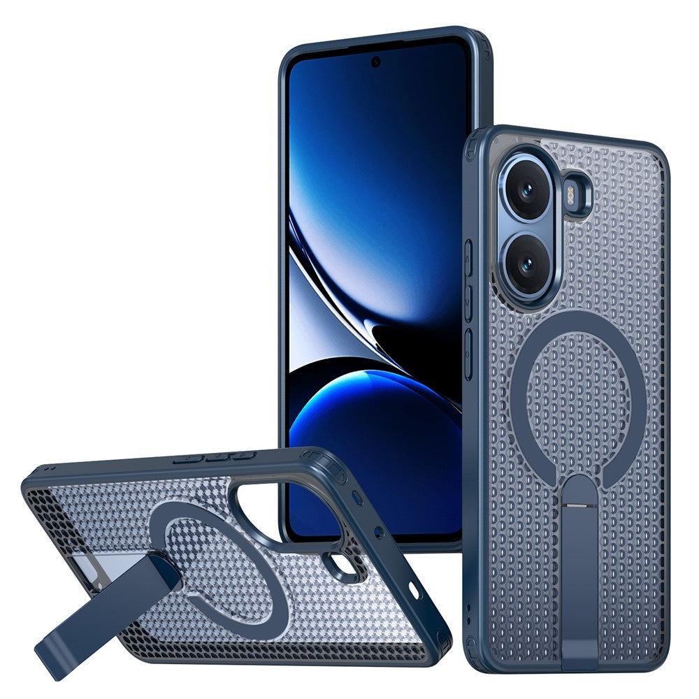 For Xiaomi Poco X7 Pro 5G Magnetic Case Kickstand Grid Texture TPU PC Phone Back Cover