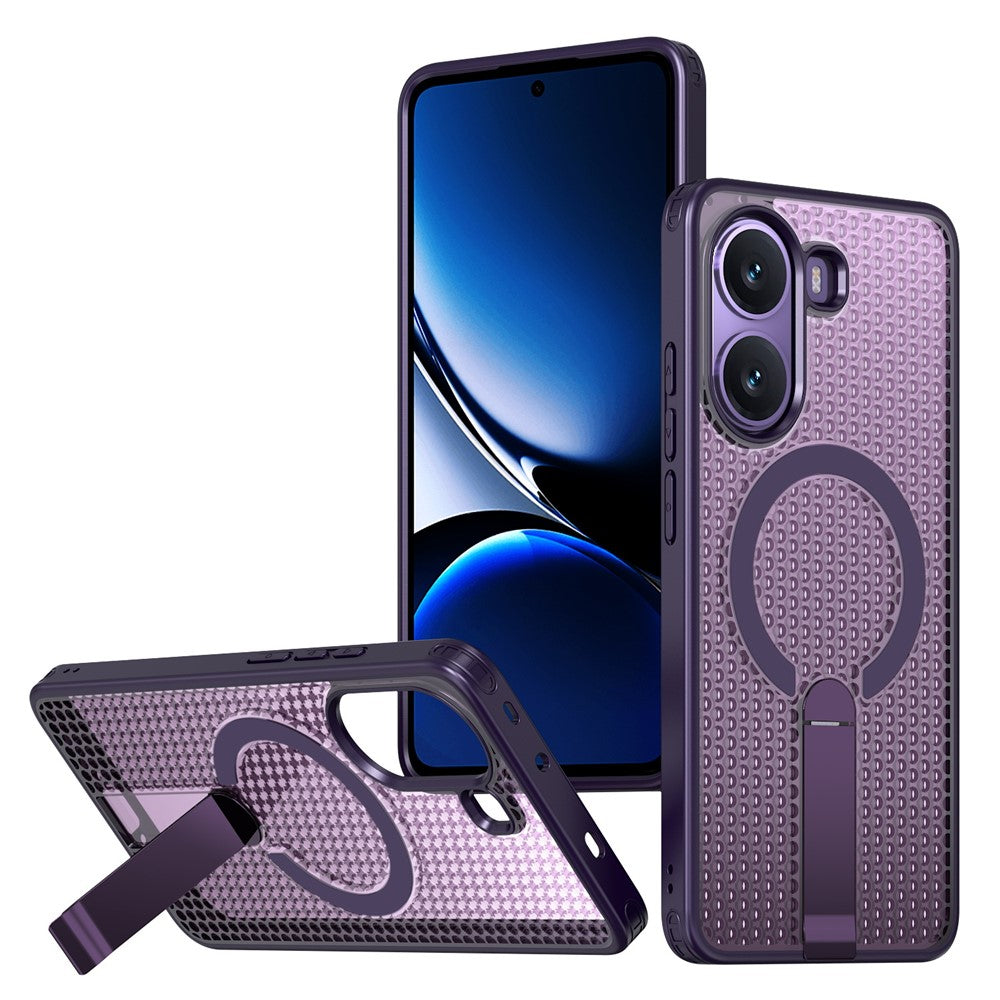 For Xiaomi Poco X7 Pro 5G Magnetic Case Kickstand Grid Texture TPU PC Phone Back Cover