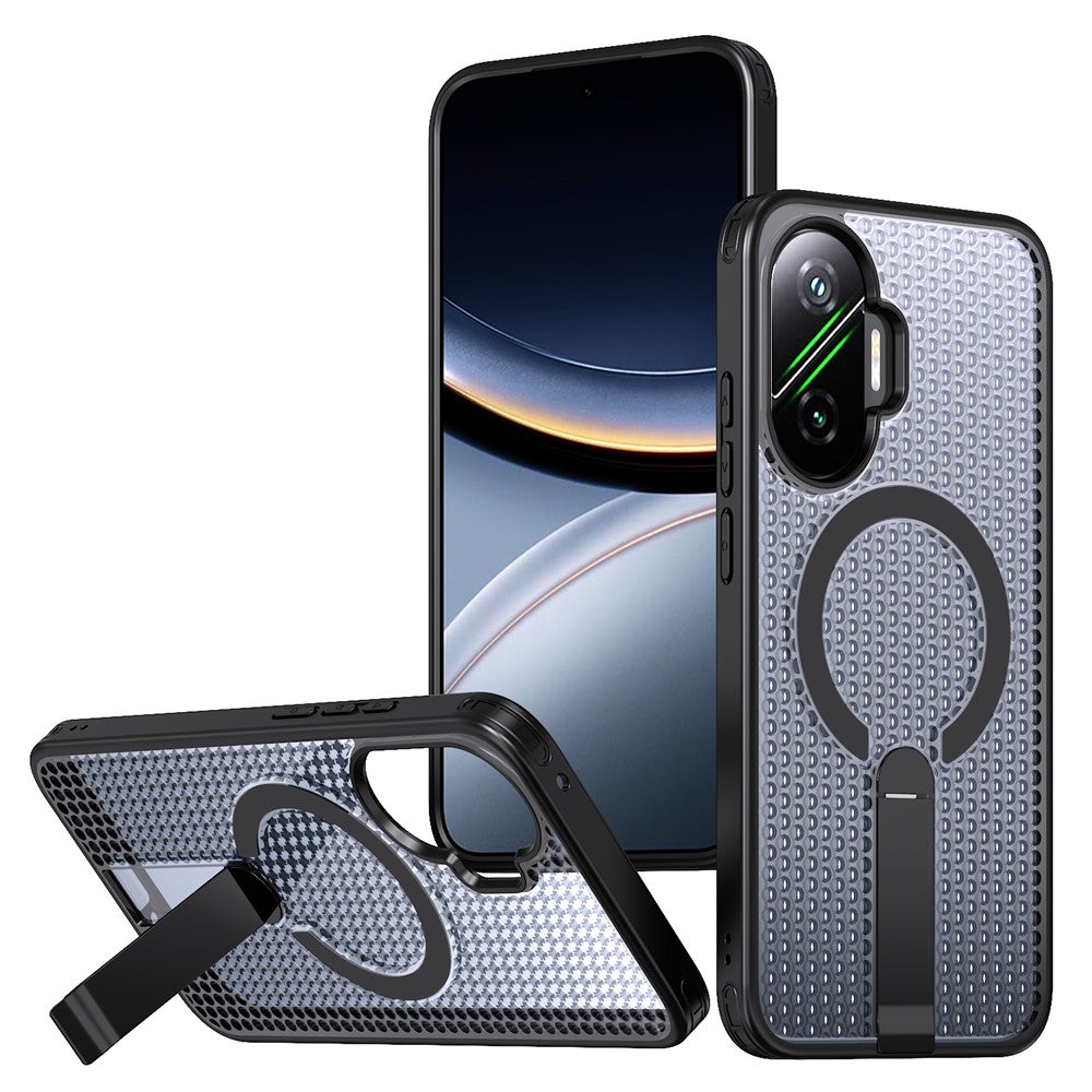 For Xiaomi Poco F7 5G  /  Redmi Turbo 4 Pro 5G Magnetic Case Kickstand Grid Texture TPU PC Phone Back Cover