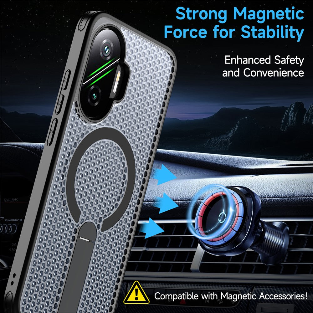 For Xiaomi Poco F7 5G  /  Redmi Turbo 4 Pro 5G Magnetic Case Kickstand Grid Texture TPU PC Phone Back Cover
