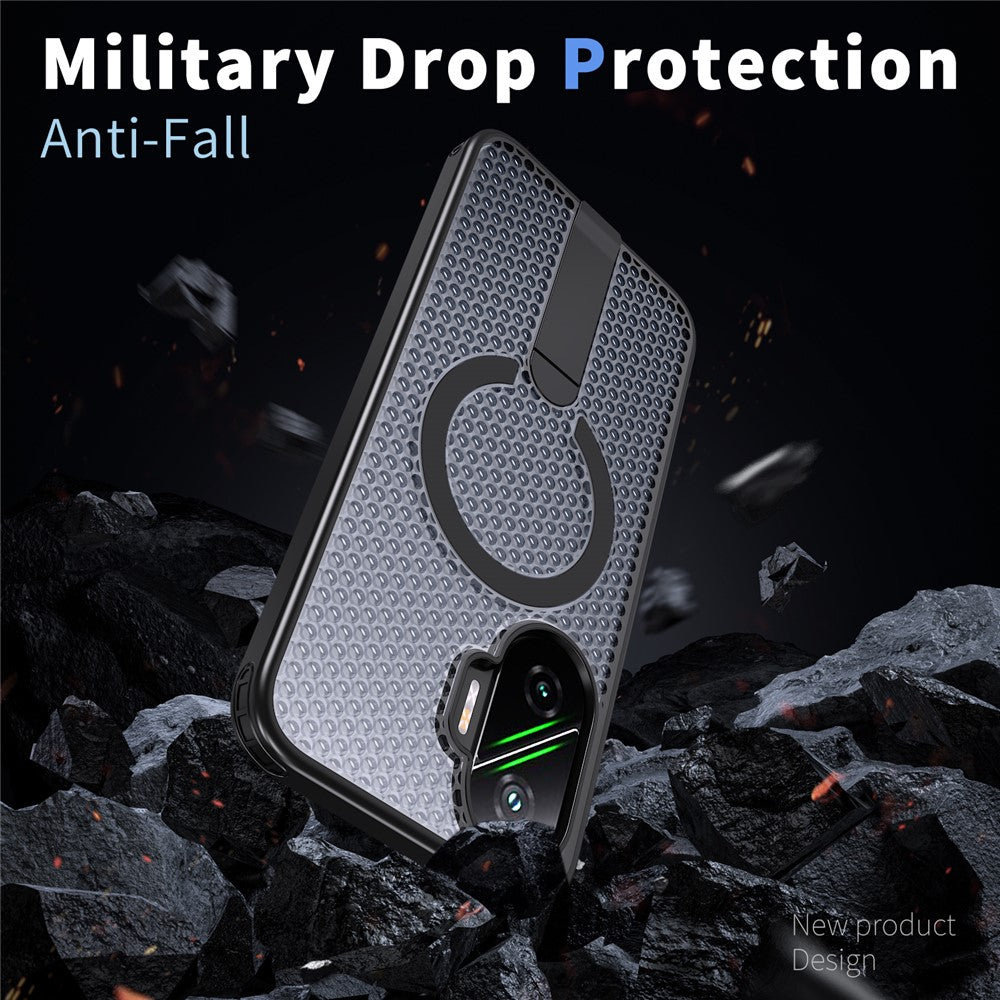 For Xiaomi Poco F7 5G  /  Redmi Turbo 4 Pro 5G Magnetic Case Kickstand Grid Texture TPU PC Phone Back Cover