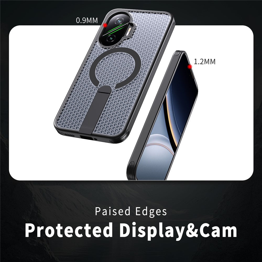 For Xiaomi Poco F7 5G  /  Redmi Turbo 4 Pro 5G Magnetic Case Kickstand Grid Texture TPU PC Phone Back Cover