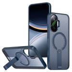For Xiaomi Poco F7 5G  /  Redmi Turbo 4 Pro 5G Magnetic Case Kickstand Grid Texture TPU PC Phone Back Cover