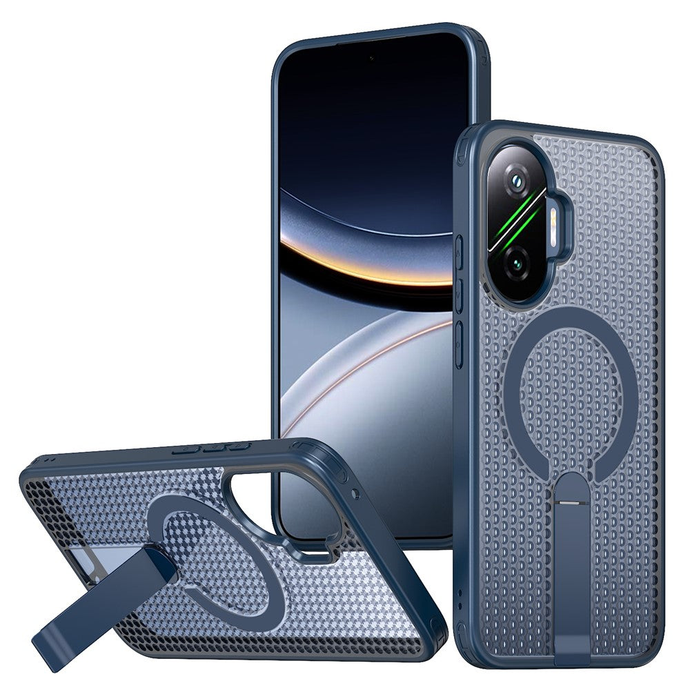 For Xiaomi Poco F7 5G  /  Redmi Turbo 4 Pro 5G Magnetic Case Kickstand Grid Texture TPU PC Phone Back Cover