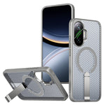 For Xiaomi Poco F7 5G  /  Redmi Turbo 4 Pro 5G Magnetic Case Kickstand Grid Texture TPU PC Phone Back Cover