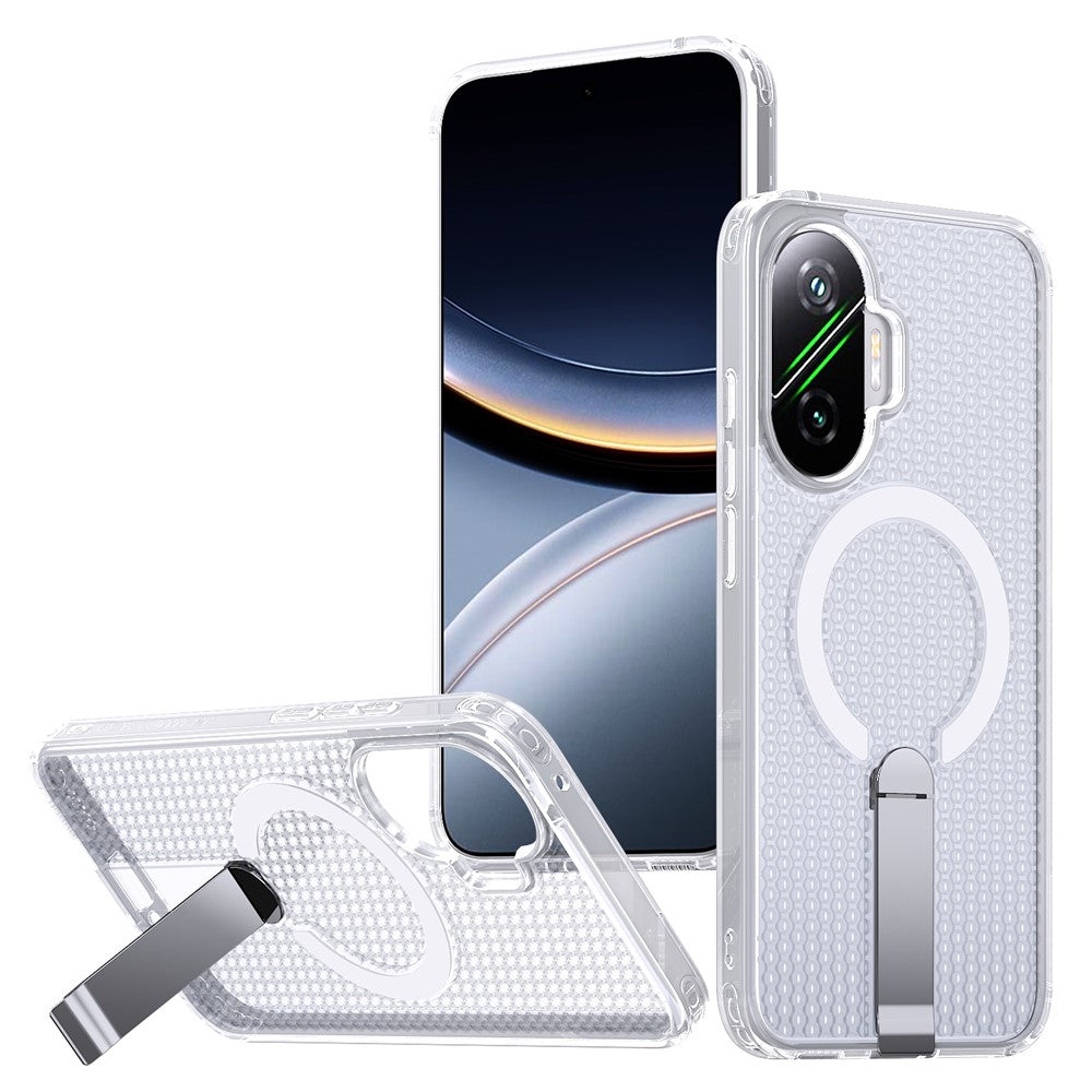 For Xiaomi Poco F7 5G  /  Redmi Turbo 4 Pro 5G Magnetic Case Kickstand Grid Texture TPU PC Phone Back Cover