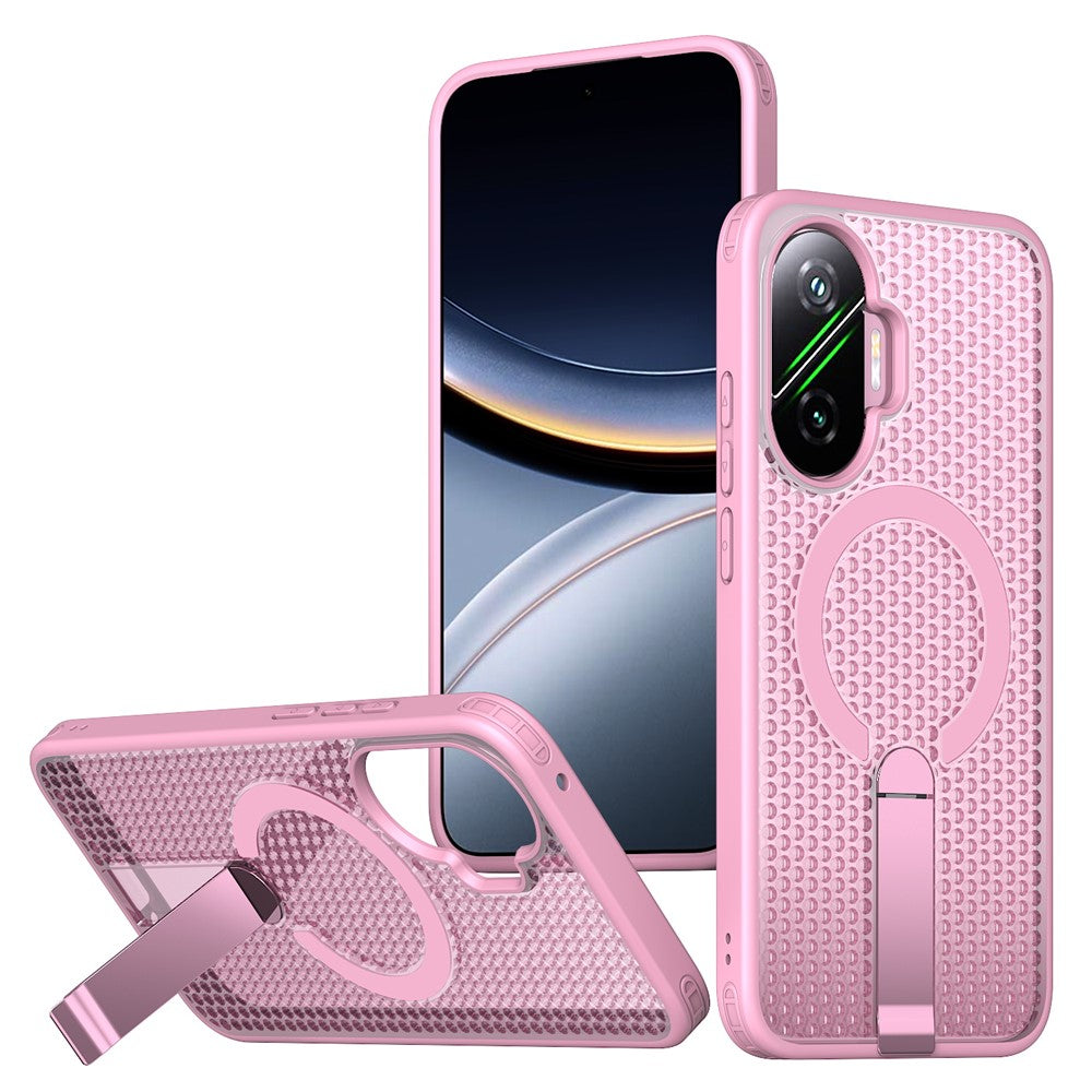 For Xiaomi Poco F7 5G  /  Redmi Turbo 4 Pro 5G Magnetic Case Kickstand Grid Texture TPU PC Phone Back Cover