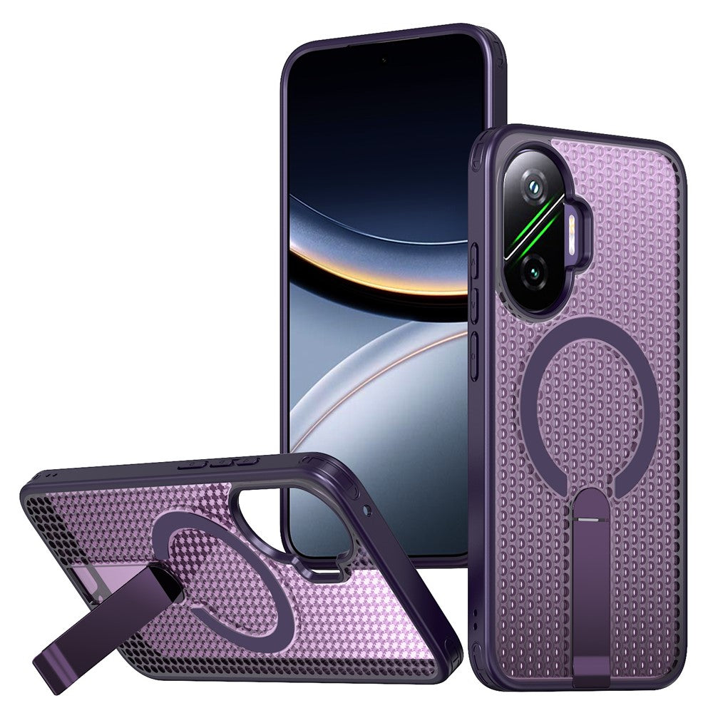 For Xiaomi Poco F7 5G  /  Redmi Turbo 4 Pro 5G Magnetic Case Kickstand Grid Texture TPU PC Phone Back Cover