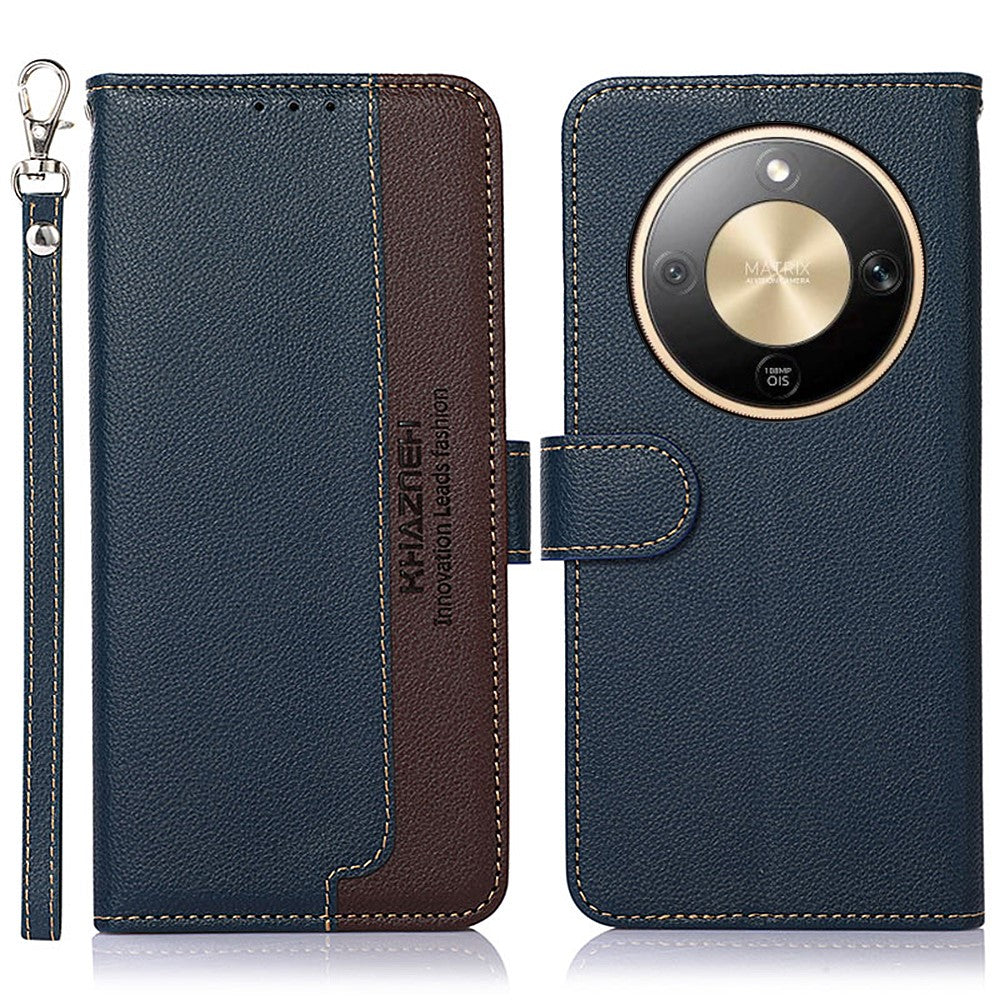 KHAZNEH For Honor Magic8 Lite 5G / X9d 5G / X70 5G Case RFID Blocking Wallet Litchi Texture PU Leather Phone Cover with Strap