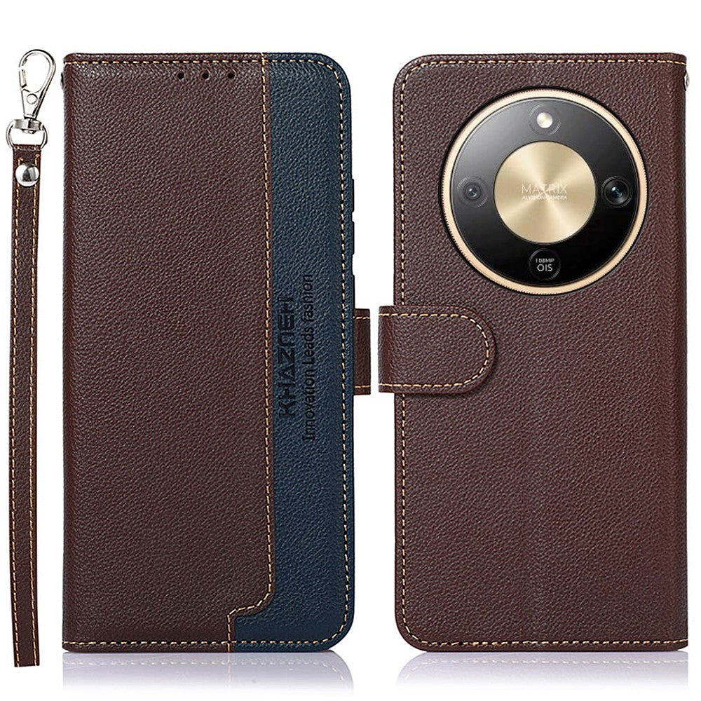 KHAZNEH For Honor Magic8 Lite 5G / X9d 5G / X70 5G Case RFID Blocking Wallet Litchi Texture PU Leather Phone Cover with Strap