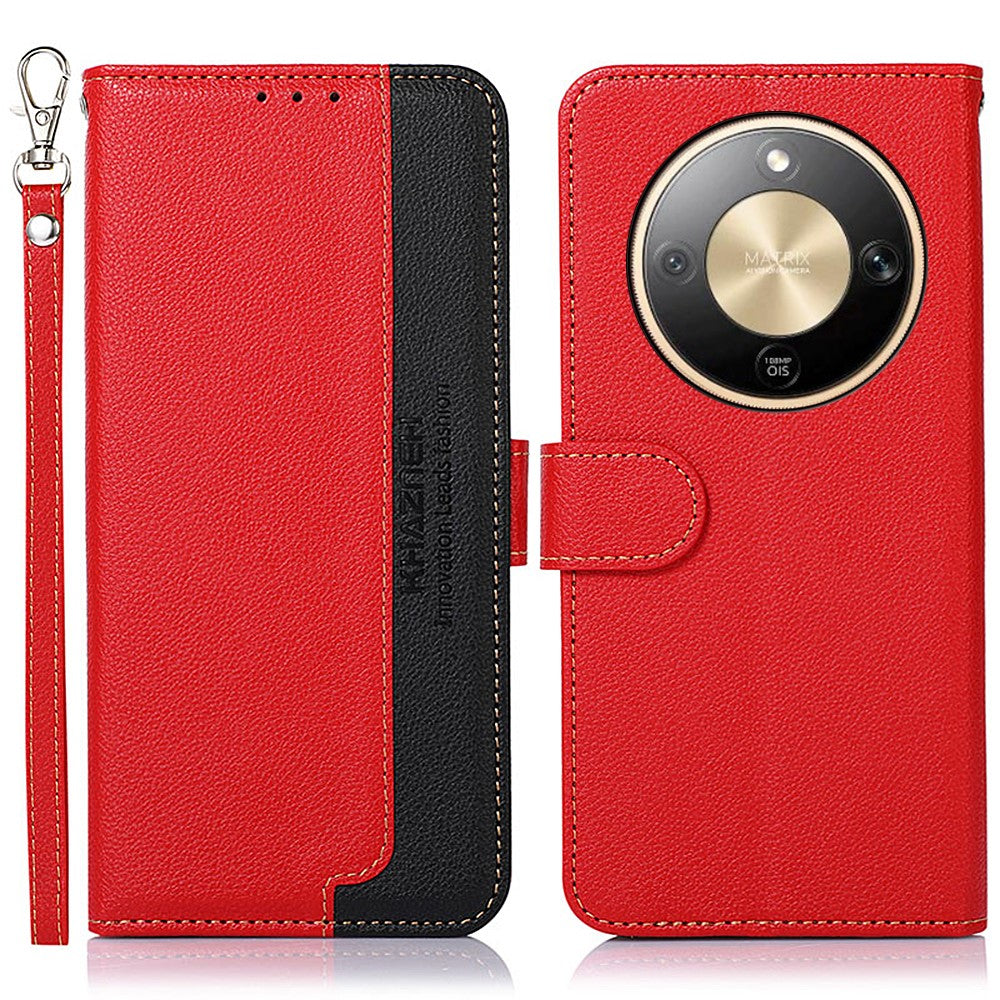 KHAZNEH For Honor Magic8 Lite 5G / X9d 5G / X70 5G Case RFID Blocking Wallet Litchi Texture PU Leather Phone Cover with Strap
