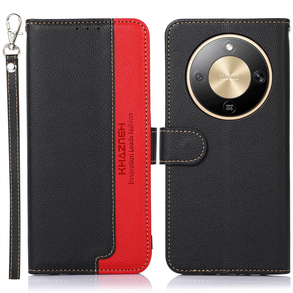 KHAZNEH For Honor Magic8 Lite 5G / X9d 5G / X70 5G Case RFID Blocking Wallet Litchi Texture PU Leather Phone Cover with Strap