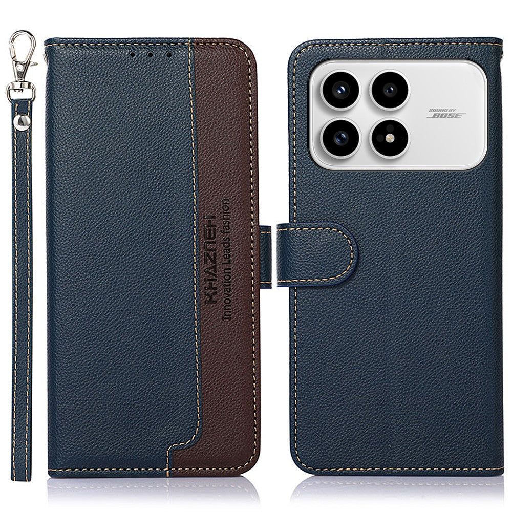KHAZNEH For Xiaomi Redmi K90 5G / Poco F8 Pro 5G Case RFID Blocking Wallet Litchi Texture PU Leather Phone Cover with Strap