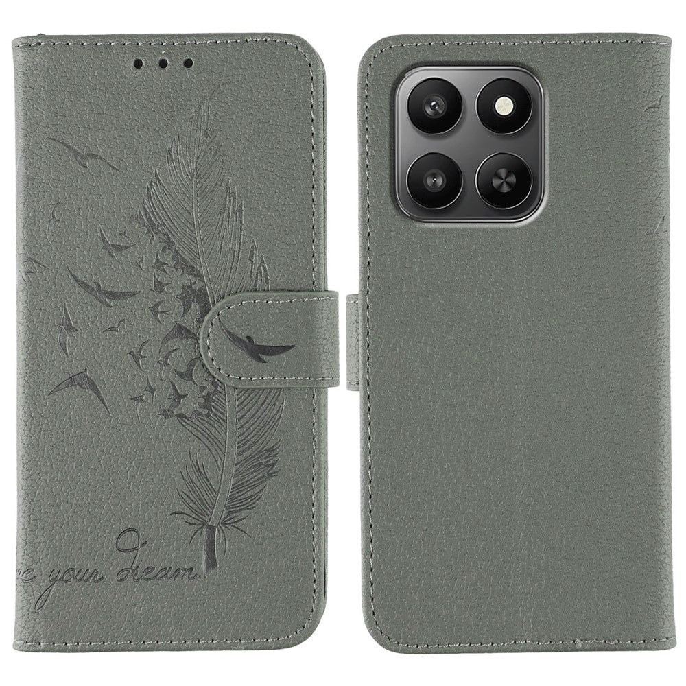 Leather Case for Honor 400 Smart 5G  /  400 Smart  /  X7d 4G  /  X7d 5G Feather Imprint PU Wallet Phone Cover