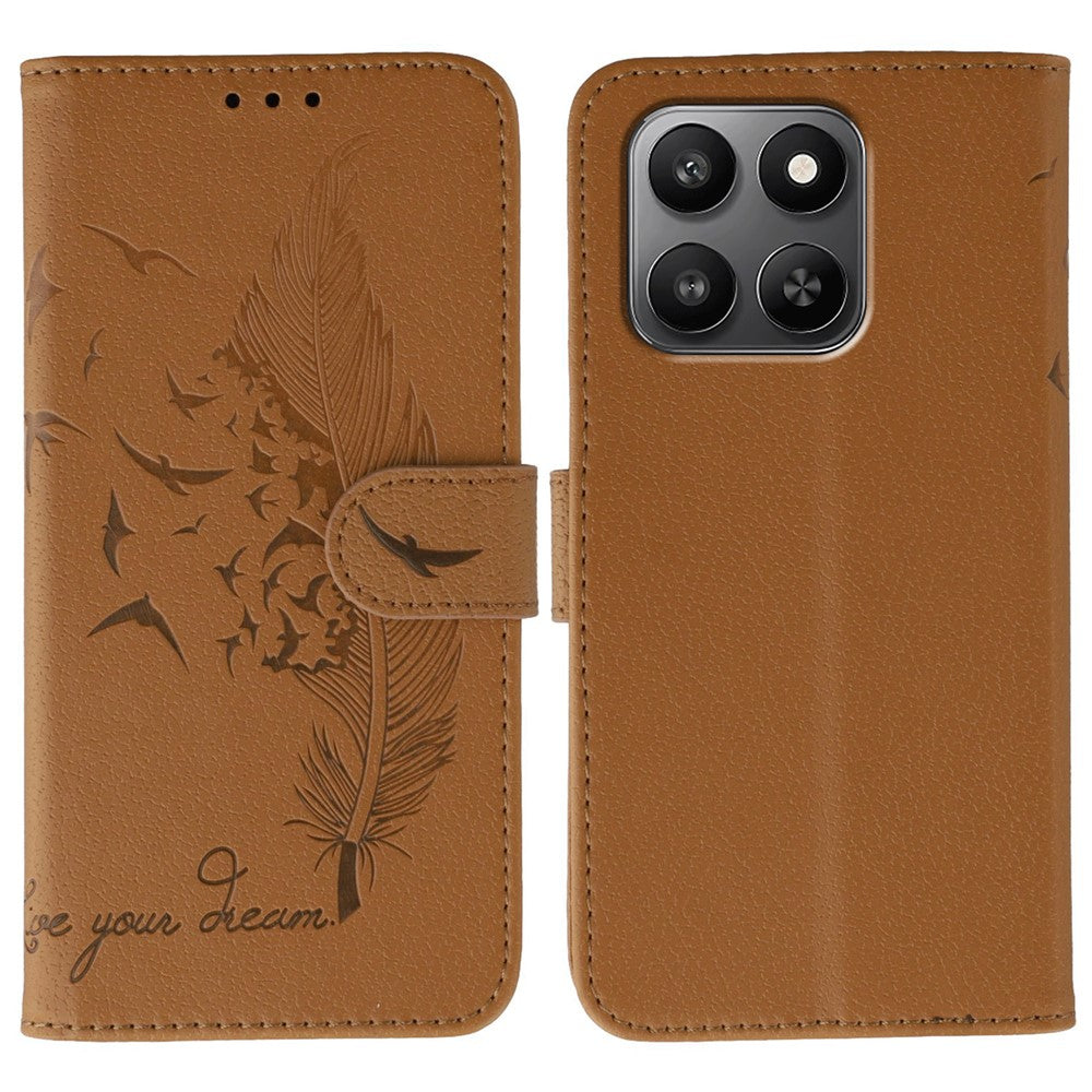 Leather Case for Honor 400 Smart 5G  /  400 Smart  /  X7d 4G  /  X7d 5G Feather Imprint PU Wallet Phone Cover