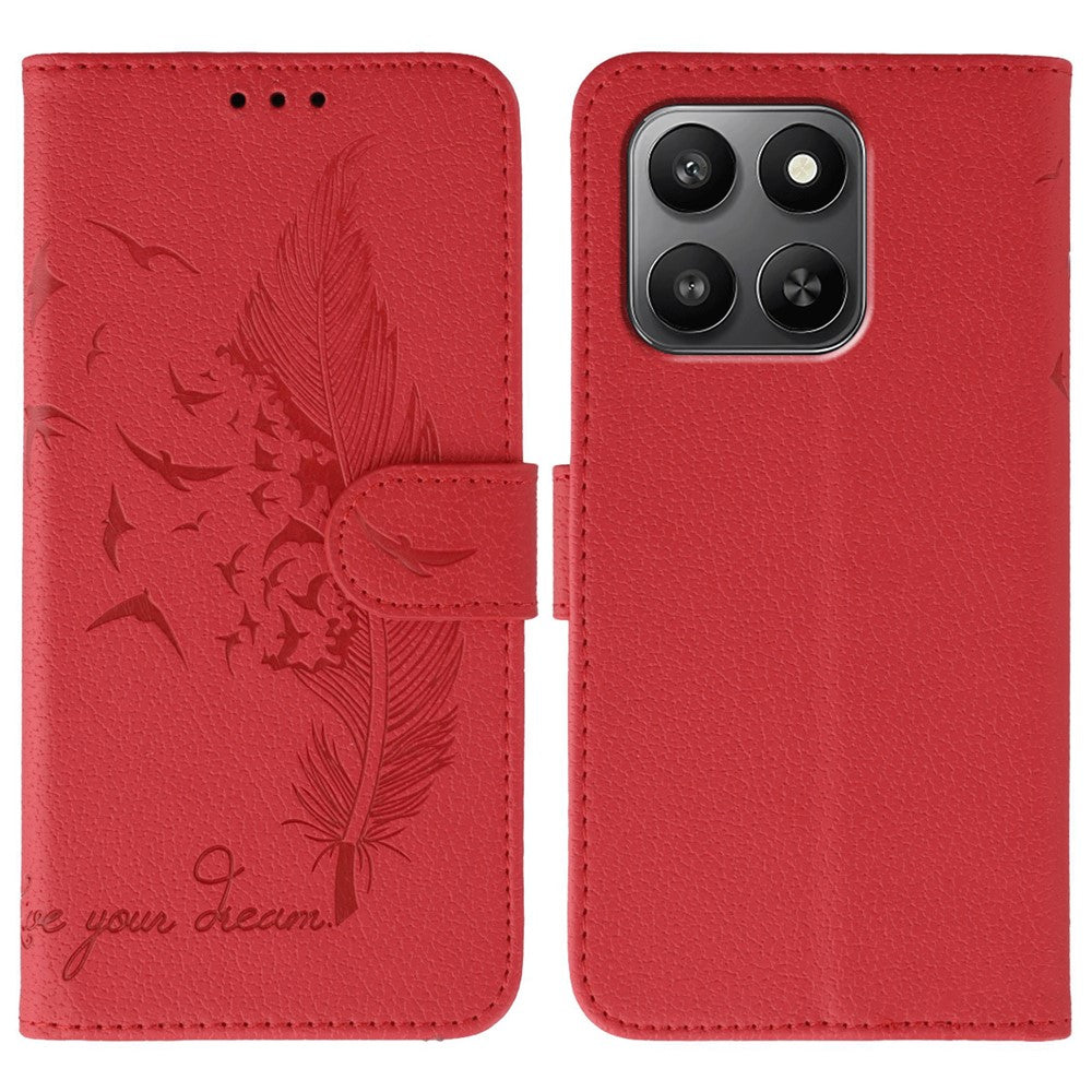 Leather Case for Honor 400 Smart 5G  /  400 Smart  /  X7d 4G  /  X7d 5G Feather Imprint PU Wallet Phone Cover