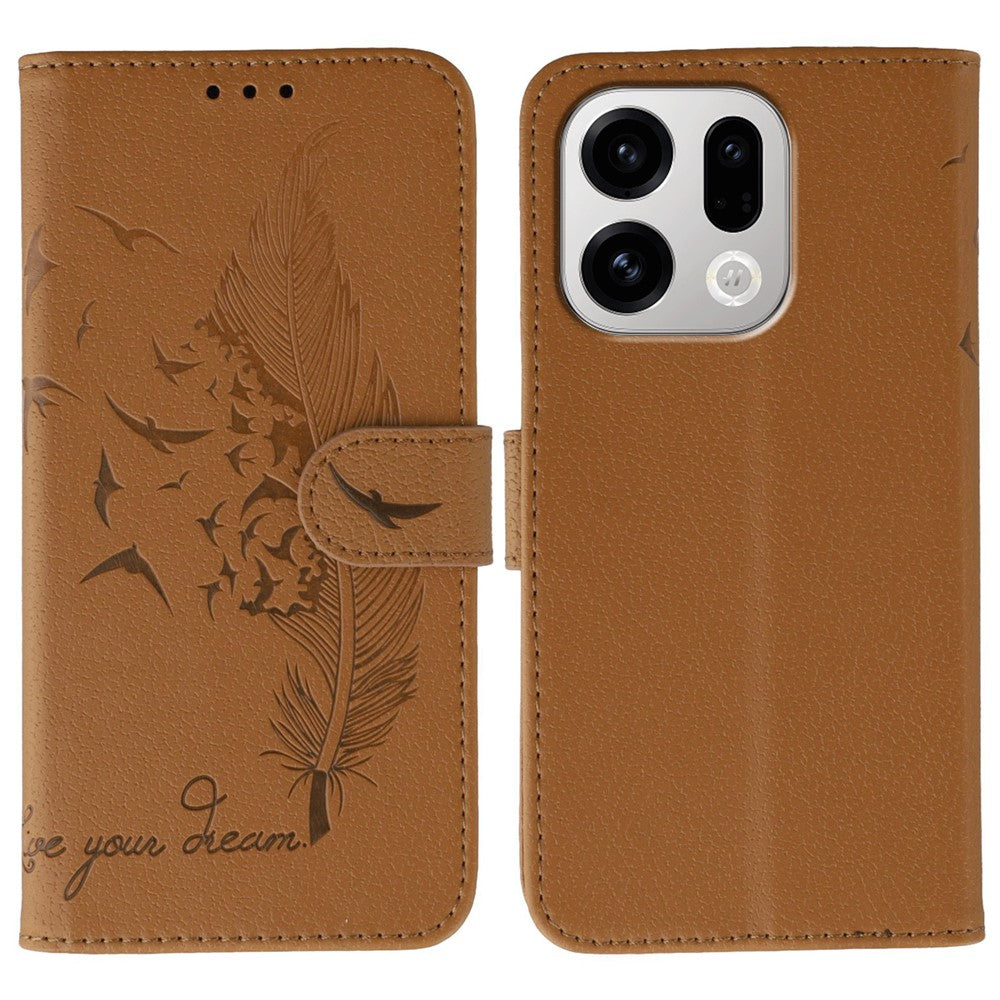 For Oppo Find X9 5G Case Feather Imprint PU Leather Wallet Phone Cover