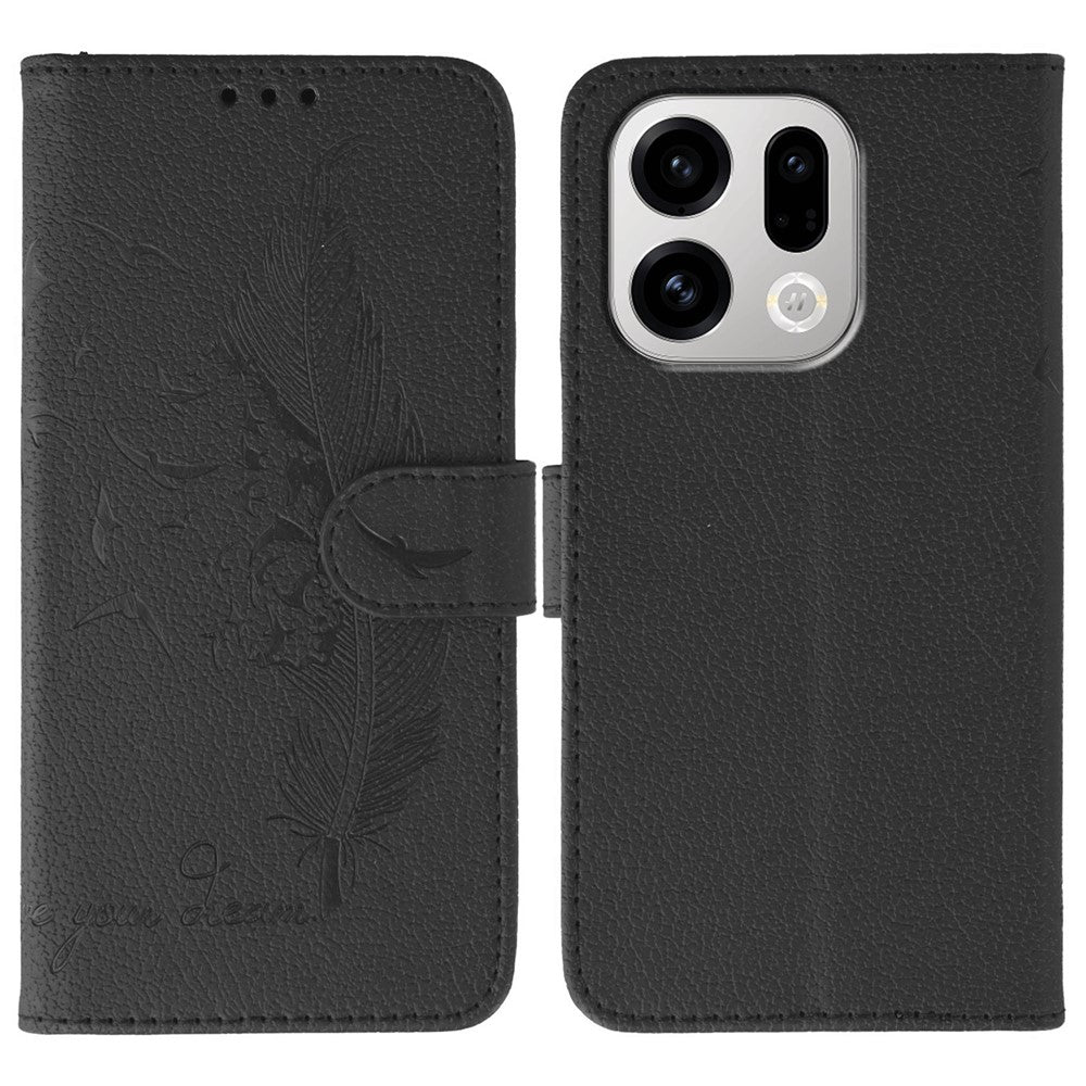For Oppo Find X9 5G Case Feather Imprint PU Leather Wallet Phone Cover