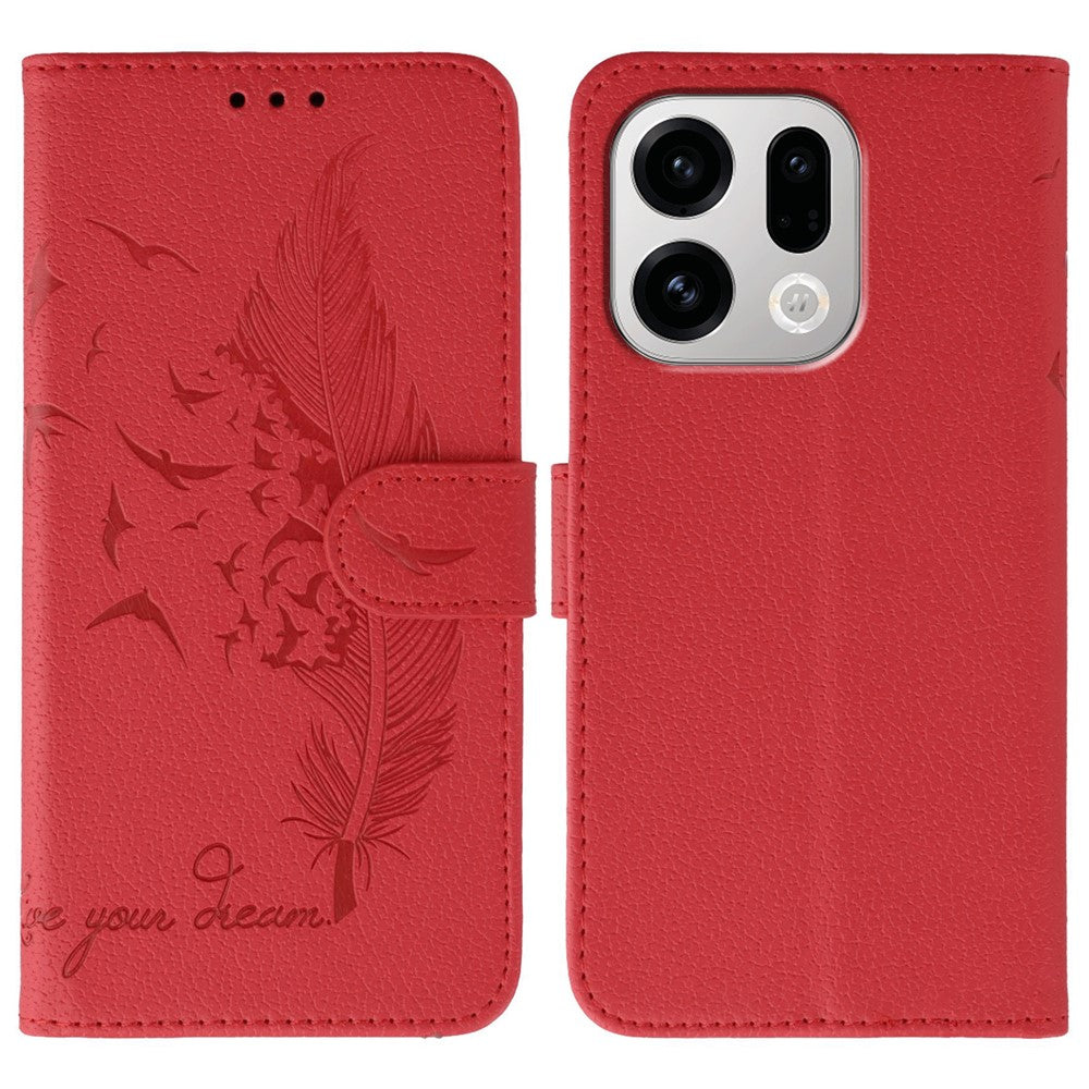 For Oppo Find X9 5G Case Feather Imprint PU Leather Wallet Phone Cover