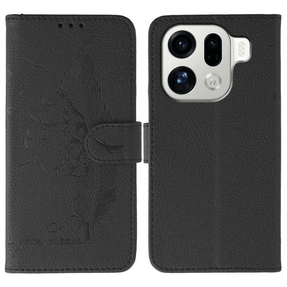 For Oppo Find X9 Pro 5G Case Feather Imprint PU Leather Wallet Phone Cover
