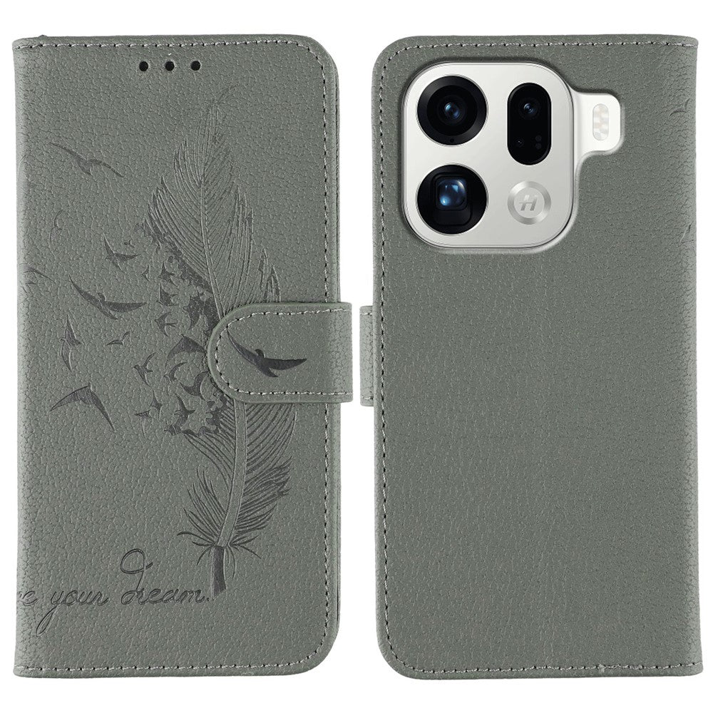 For Oppo Find X9 Pro 5G Case Feather Imprint PU Leather Wallet Phone Cover