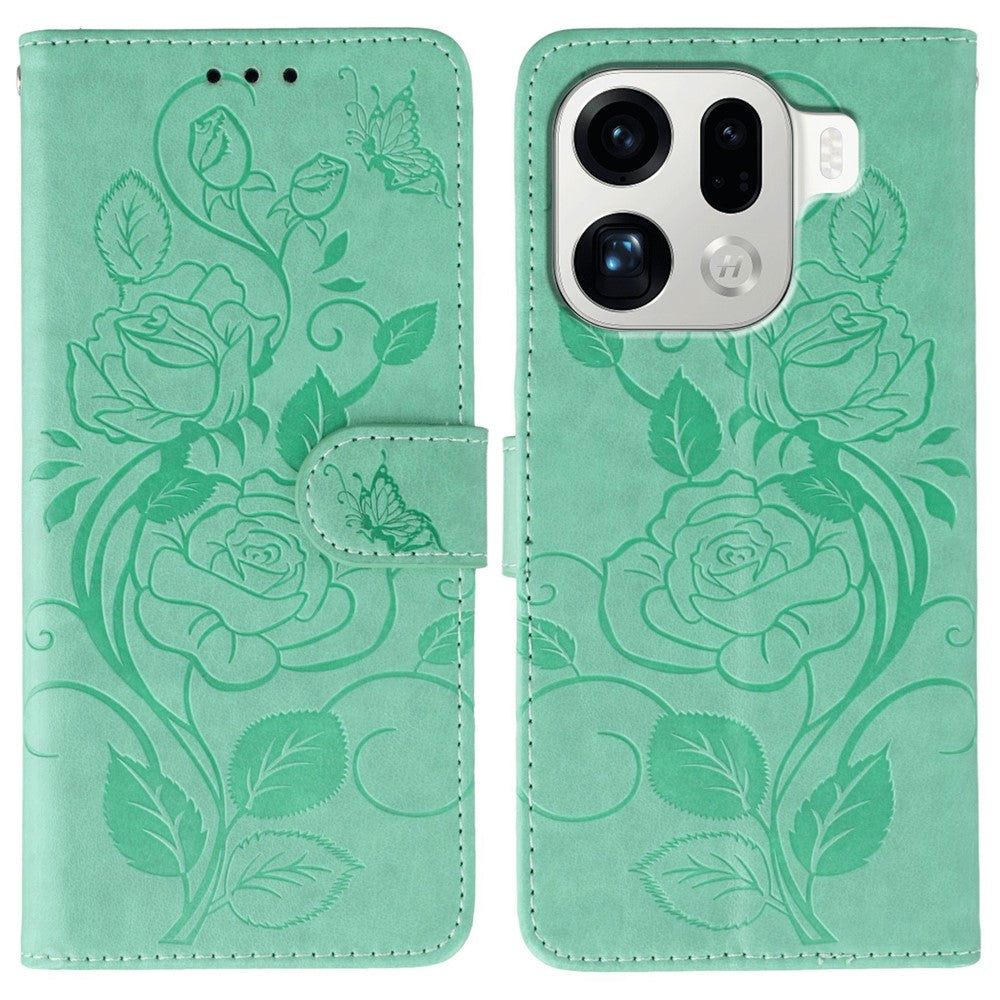 For Oppo Find X9 Pro 5G Case Wallet Stand Imprinted Rose Butterfly PU Leather Phone Cover
