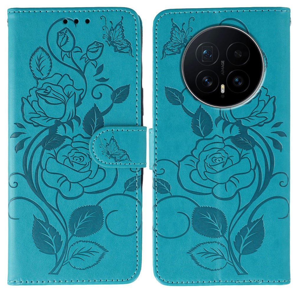For Honor Magic8 5G Case Wallet Stand Imprinted Rose Butterfly PU Leather Phone Cover