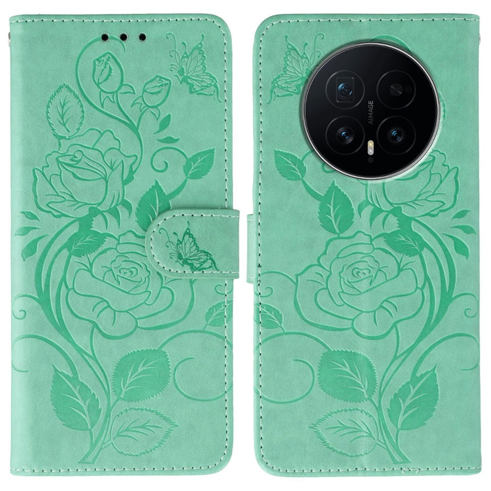 For Honor Magic8 5G Case Wallet Stand Imprinted Rose Butterfly PU Leather Phone Cover