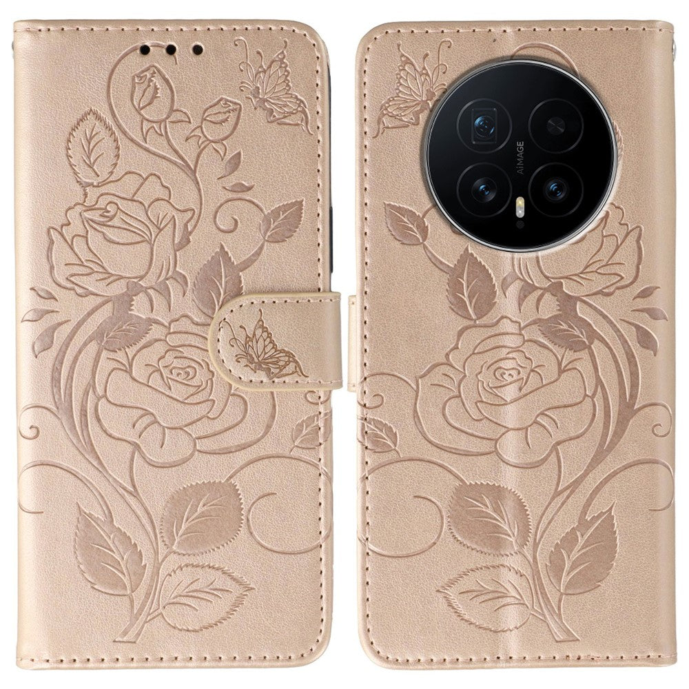 For Honor Magic8 5G Case Wallet Stand Imprinted Rose Butterfly PU Leather Phone Cover