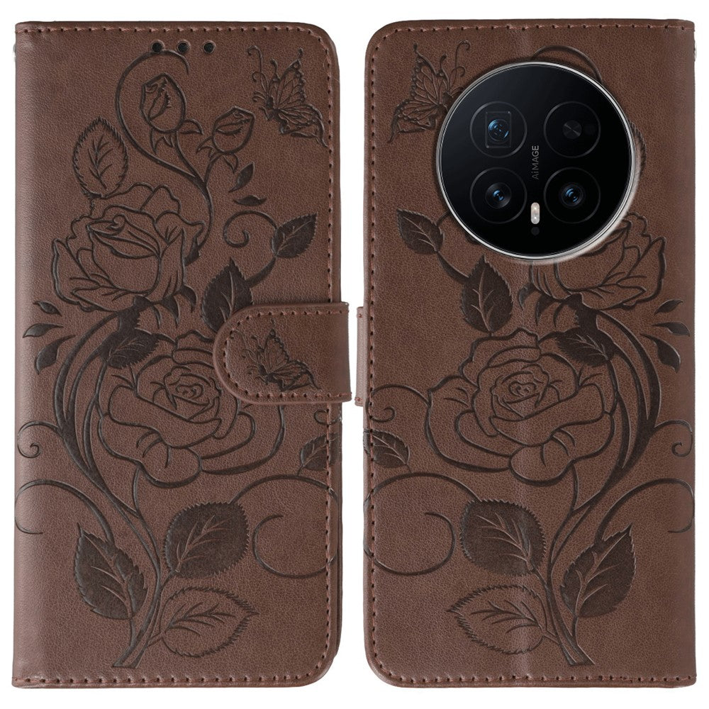 For Honor Magic8 5G Case Wallet Stand Imprinted Rose Butterfly PU Leather Phone Cover