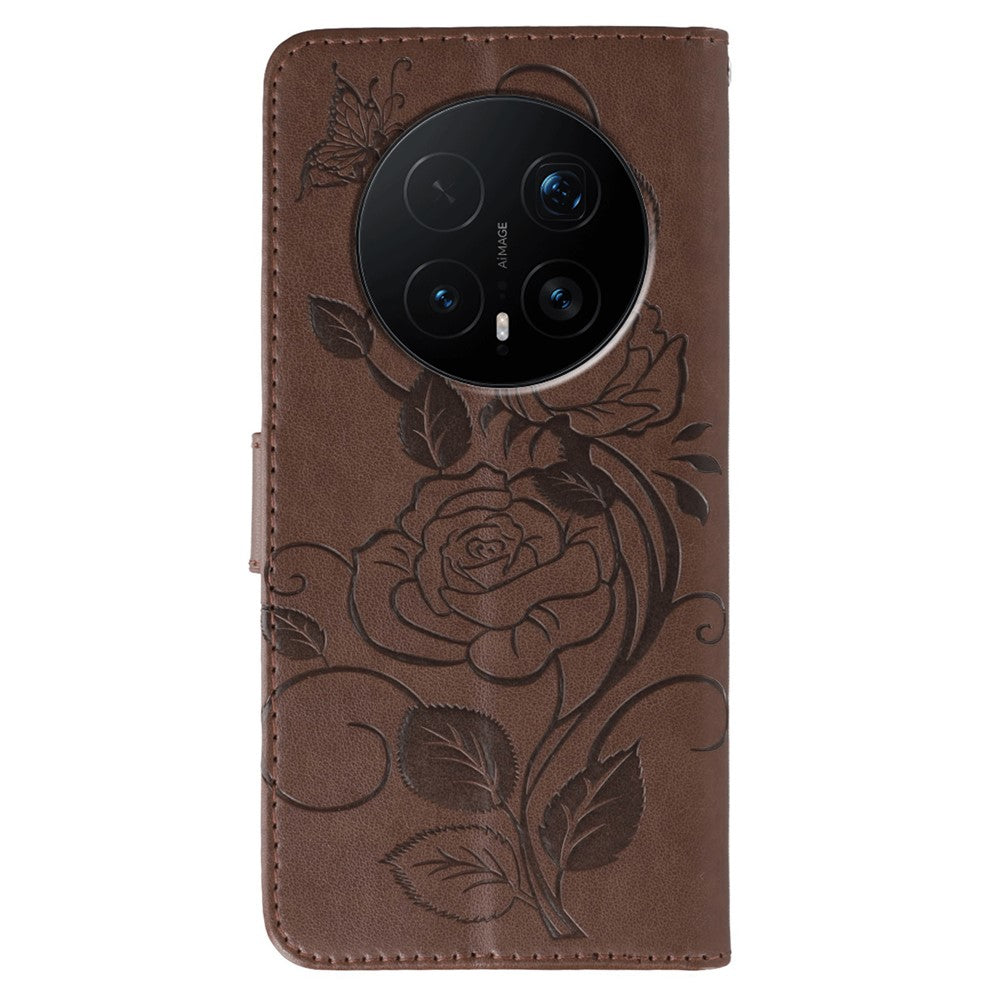 For Honor Magic8 Pro 5G Case Wallet Stand Imprinted Rose Butterfly PU Leather Phone Cover