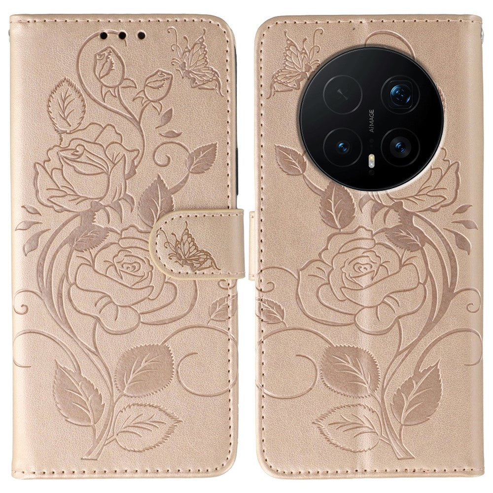 For Honor Magic8 Pro 5G Case Wallet Stand Imprinted Rose Butterfly PU Leather Phone Cover