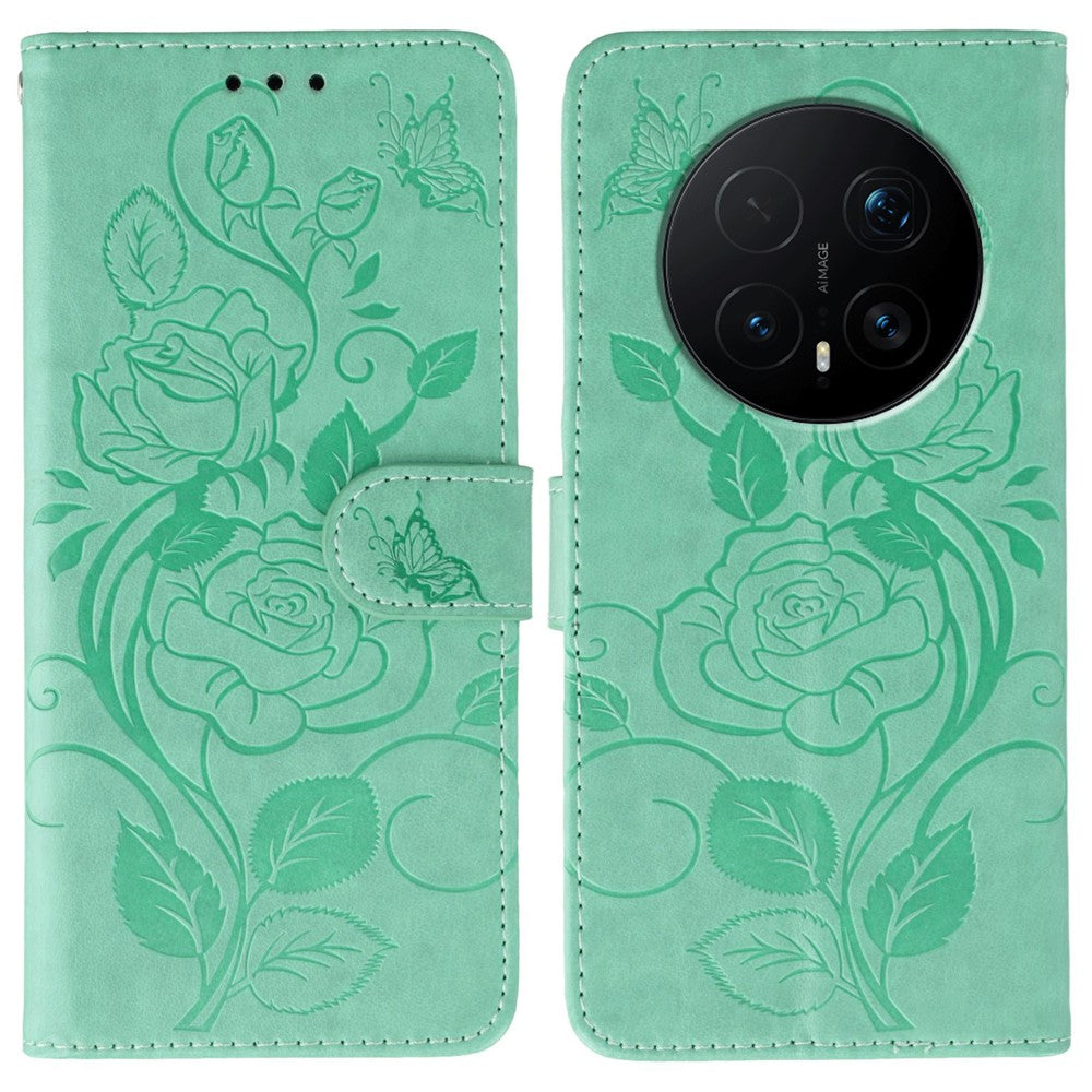 For Honor Magic8 Pro 5G Case Wallet Stand Imprinted Rose Butterfly PU Leather Phone Cover