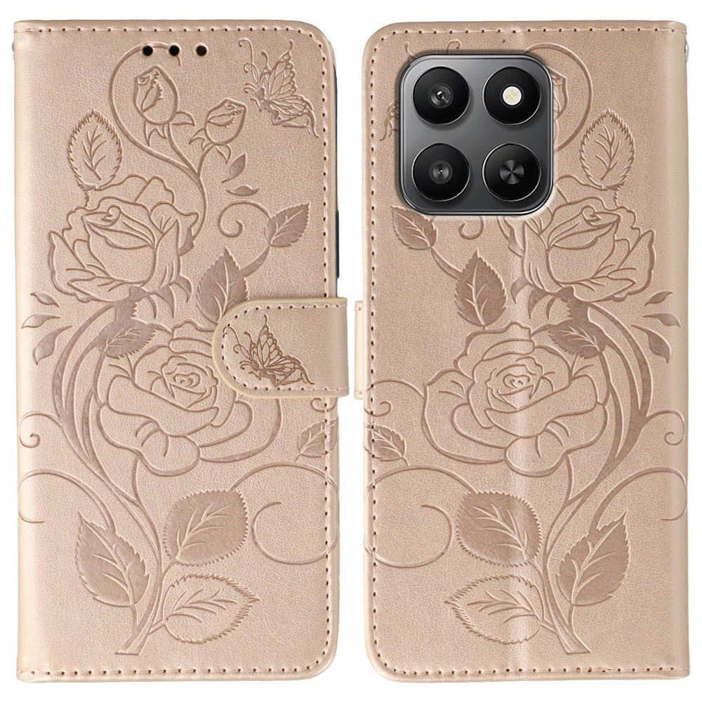 Case For Honor 400 Smart 5G  /  400 Smart  /  X7d 4G  /  X7d 5G Wallet Stand Imprinted Rose Butterfly PU Leather Phone Cover